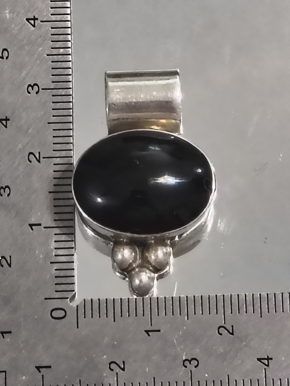 Vintage Taxco Mexico 925 Sterling Silver Black Onyx Pendant Triple Ball Dangle